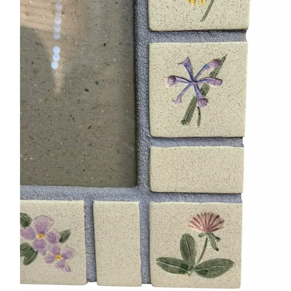 Hand Painted Flower Garden Tile Photo Picture Frame by Malden Int'l 5 x 7 Photo